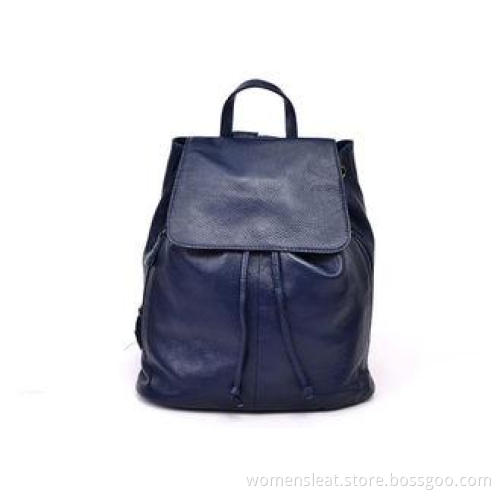 Womens Blue Leather Rucksack Backpack with Embossed Logo
